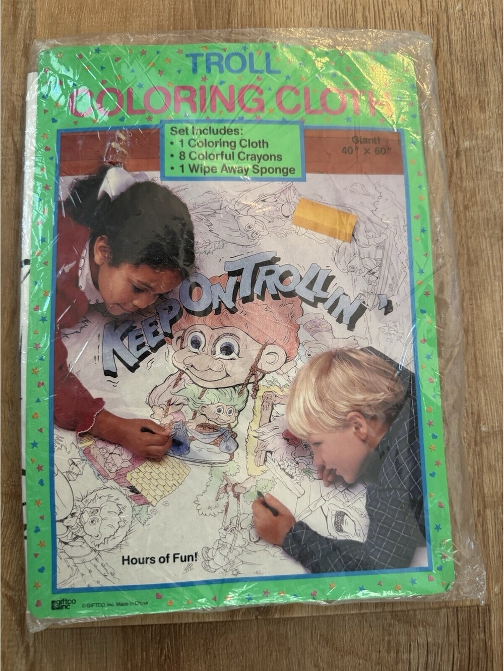 Vintage Troll Coloring Cloth “Keep On Trollin’” 40”x60” Unused Giftco Inc 1980s
